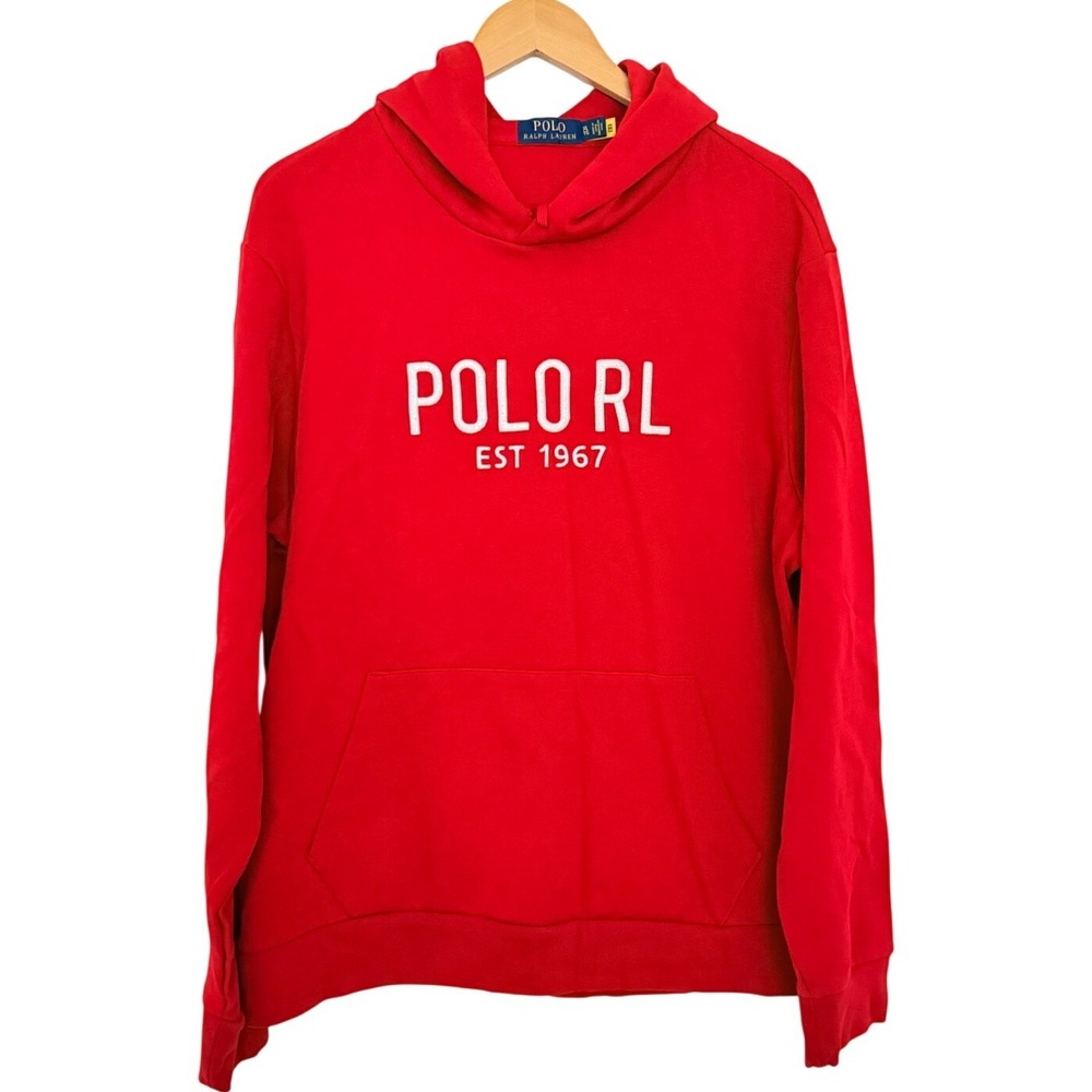 Polo‎ Ralph Lauren Hoodie Sz XL Red Graphic Logo Pullover Sweatshirt Streetwear